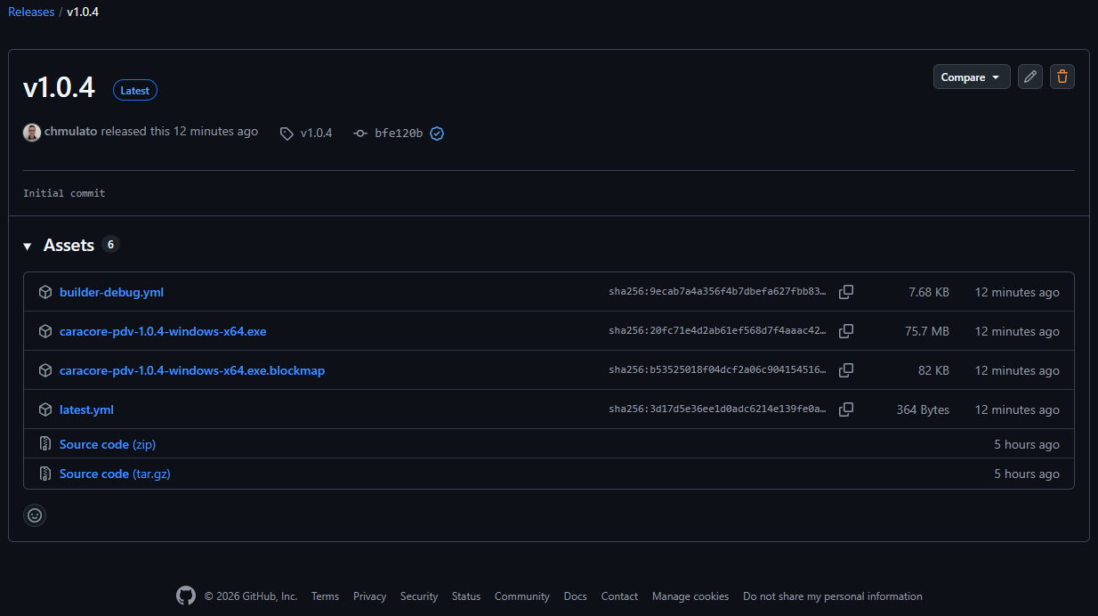 Exemplo do GitHub Release mostrando a seção Assets e o instalador .exe
