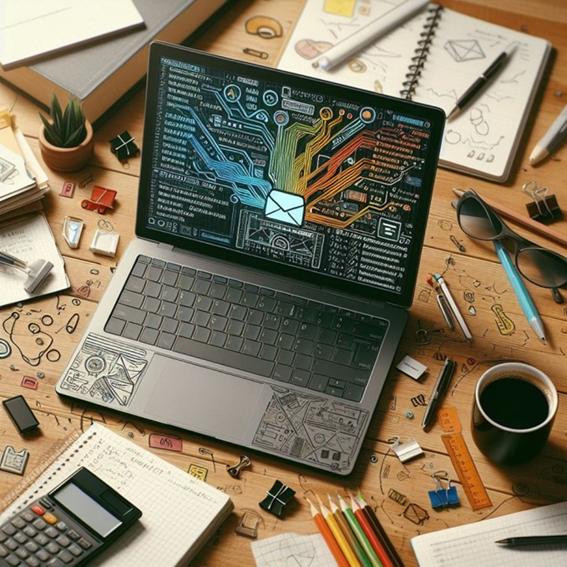 Ilustração de mala direta digital em um notebook